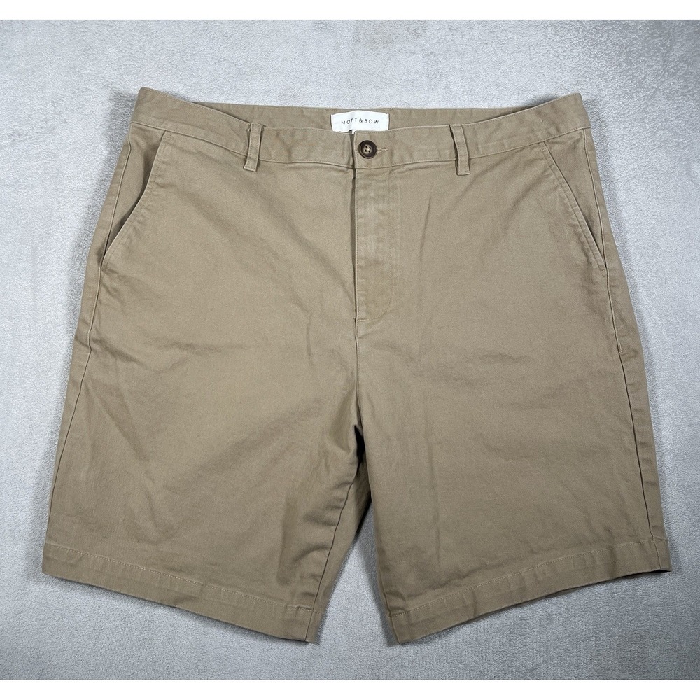 Mott & Bow Mens 35 Khaki Chino Shorts Stretch Cotton Tan 8" Inseam